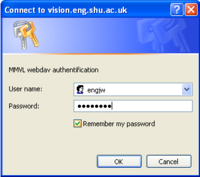 4) Password dialog for webdav authentification.