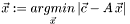$\vec{x}:=\displaystyle\mathop{argmin}_{\vec{x}}|\vec{c}-A\,\vec{x}|$