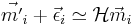 \vec{m^\prime}_i+\vec{\epsilon}_i\simeq\mathcal{H}\vec{m}_i